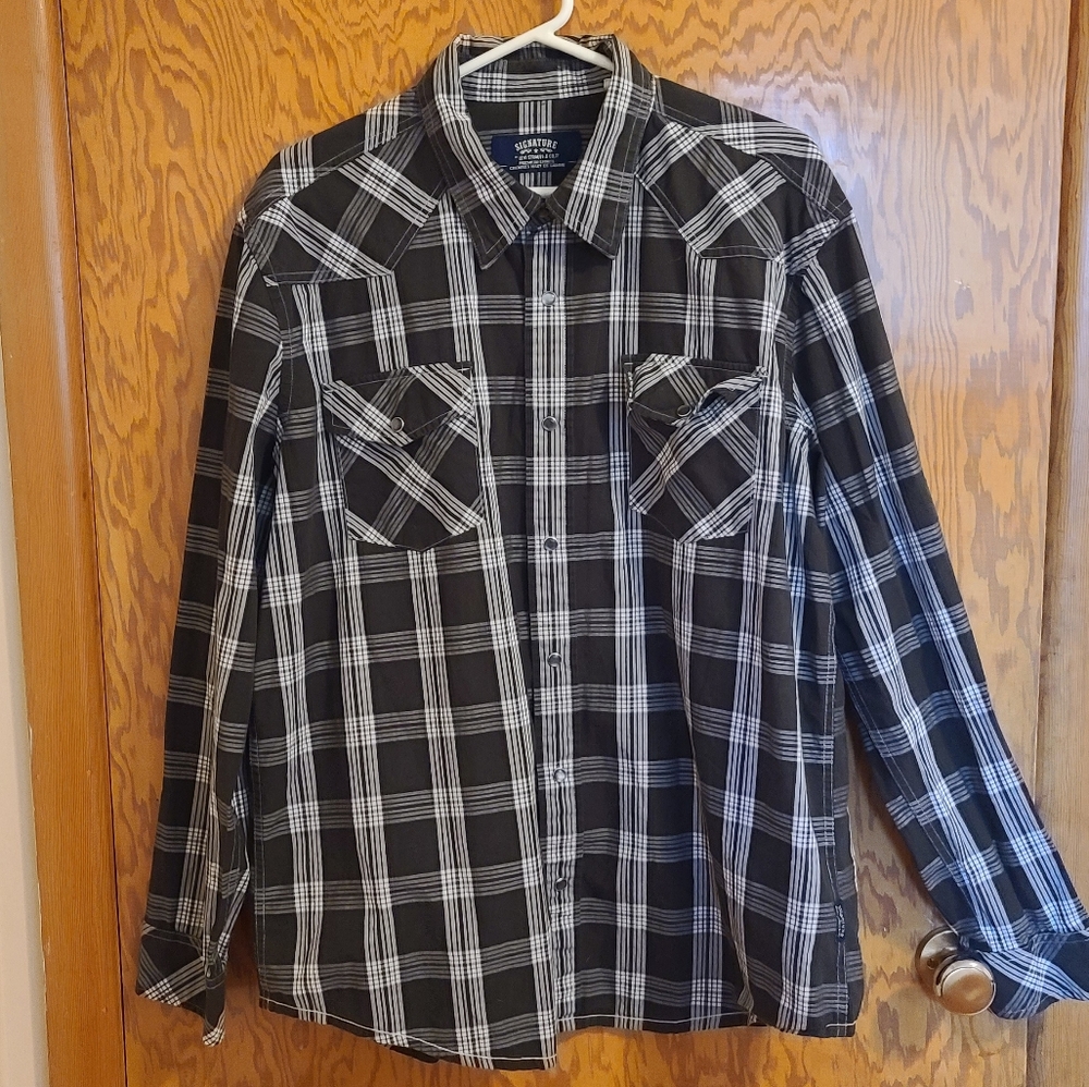 Levi Strauss Signature | Plaid Snap Button Western Shirt | Black & White | L